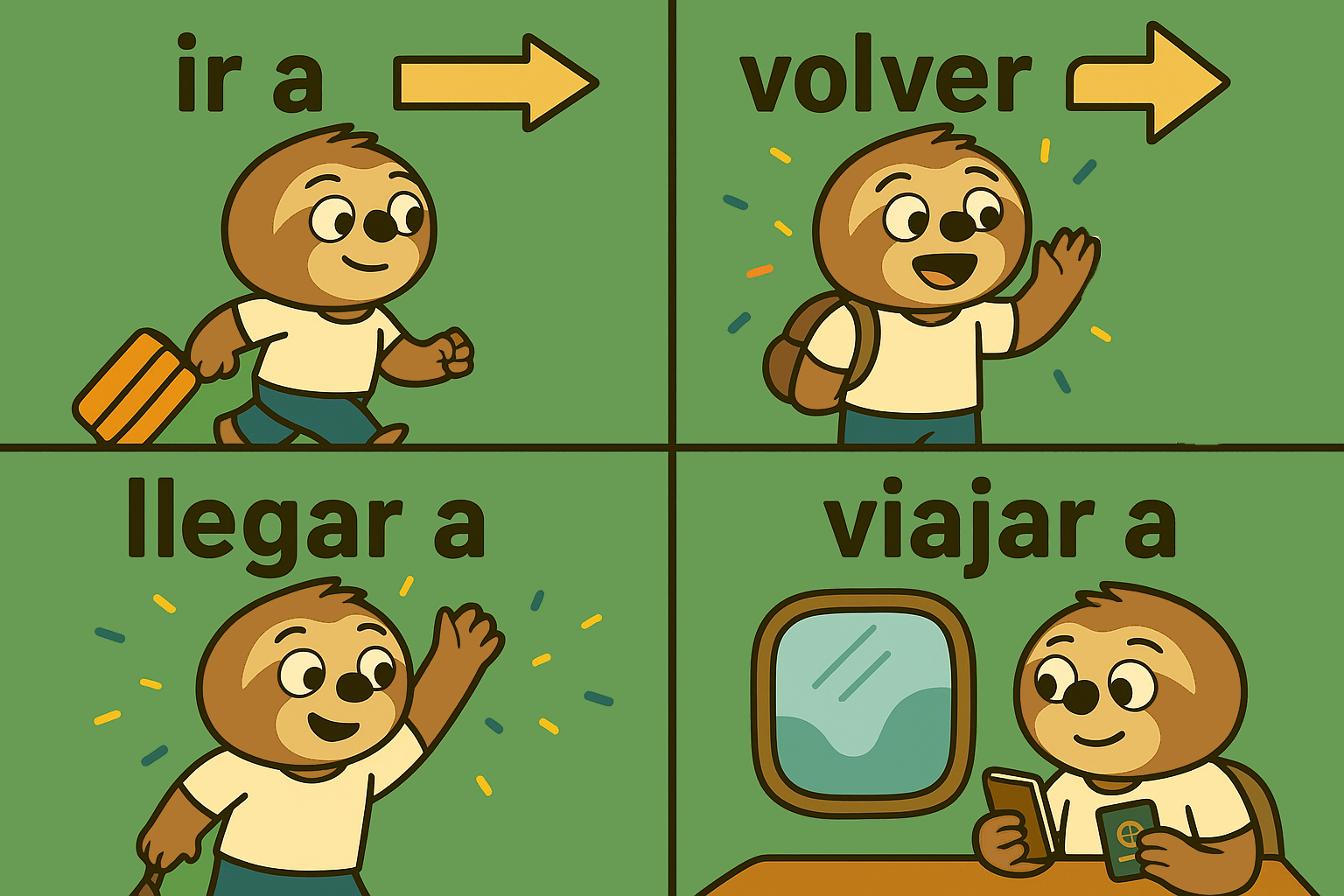 Verbos de Movimiento: IR, LLEGAR, SALIR + Preposiciones DE, A, EN